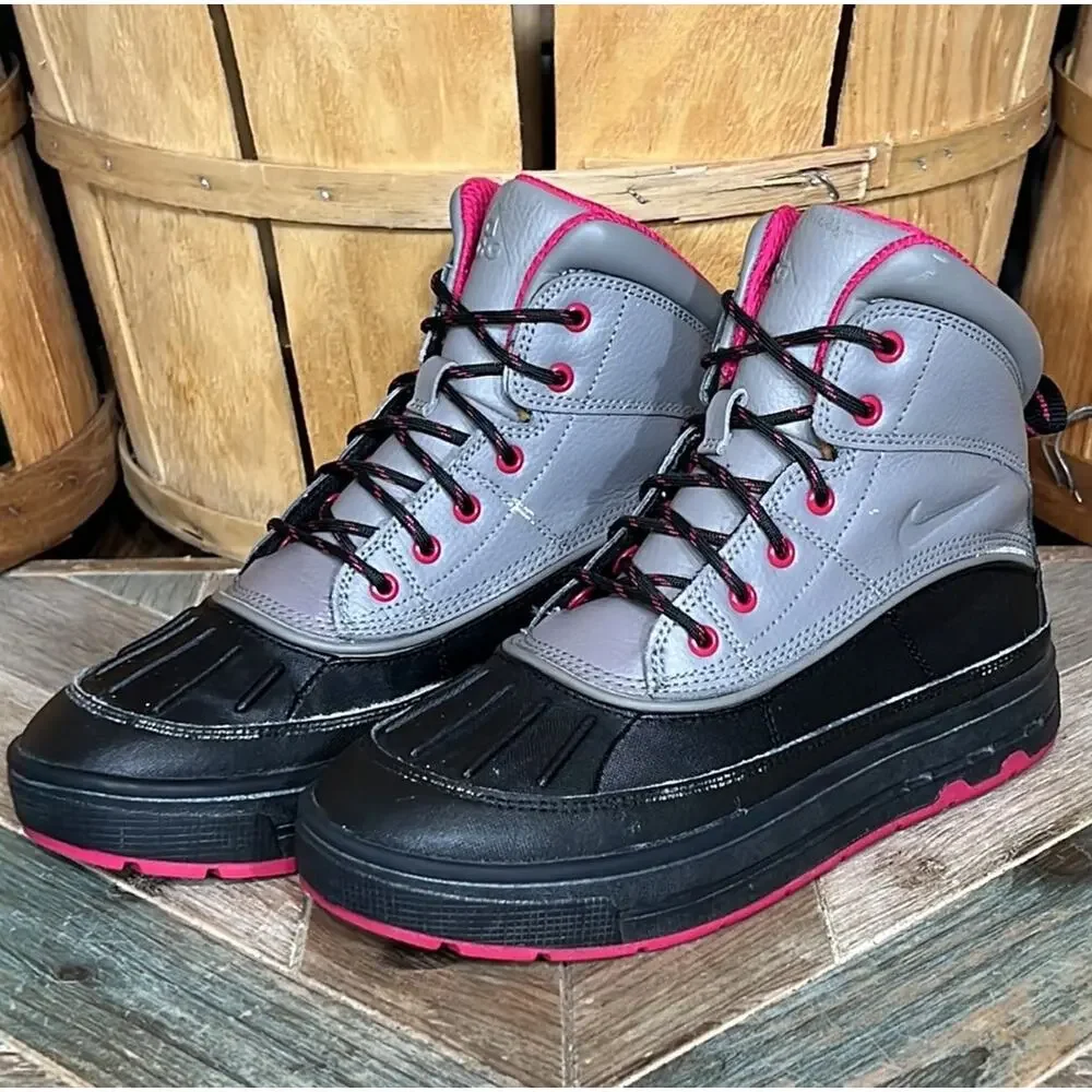 Nike ACG Woodside Leather Gray Pink Black Waterproof Lace-Up Boots Girls Size 5